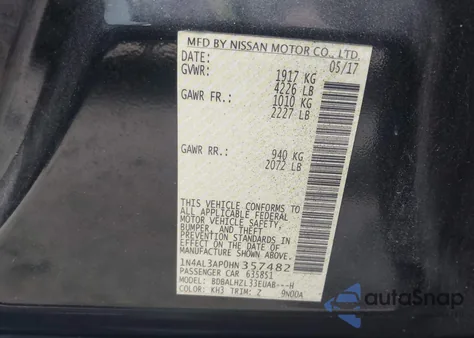 2017 Nissan Altima 2.5 Sr from USA, damaged, VIN 1N4AL3AP0HN357482